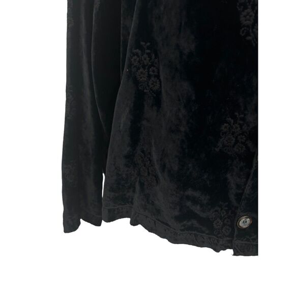 CP Shades Crushed Velvet Rayon Button Down Sz Medium Black Embroidered Top Boho - Picture 12 of 16